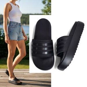NWT Adidas Adilette platform slide sandals black outdoor beach y2k bohemian